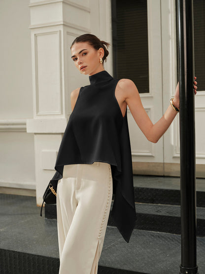 Asymmetrical Mock Neck Sleeveless Top - Chic Rio