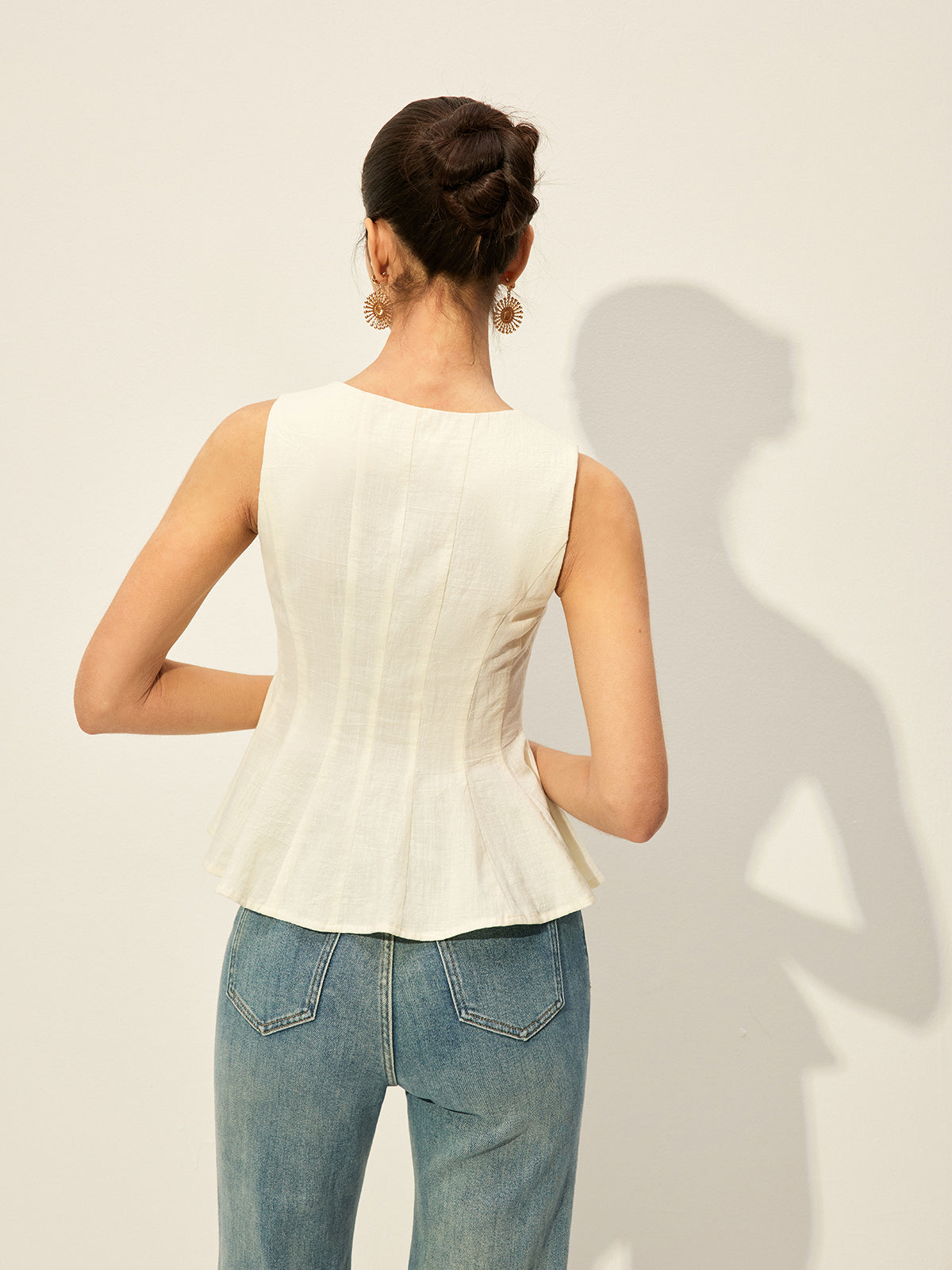 Square Neck Button-Front Peplum Top - Chic Rio