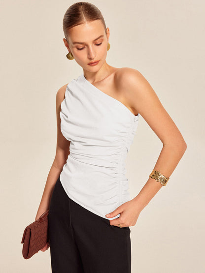 Ruched Side One-Shoulder Top - Chic Rio