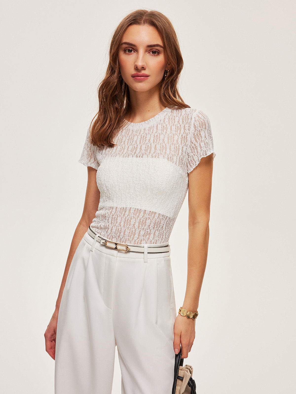 Semi-Sheer Lace Panel T-Shirt - Chic Rio