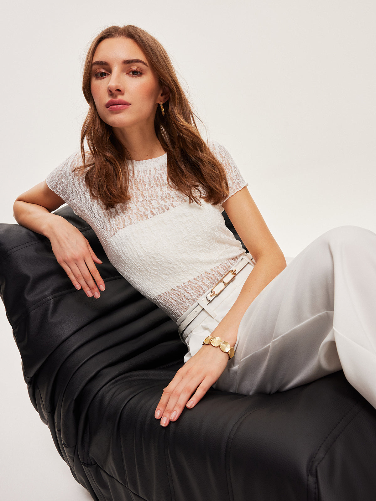 Semi-Sheer Lace Panel T-Shirt - Chic Rio