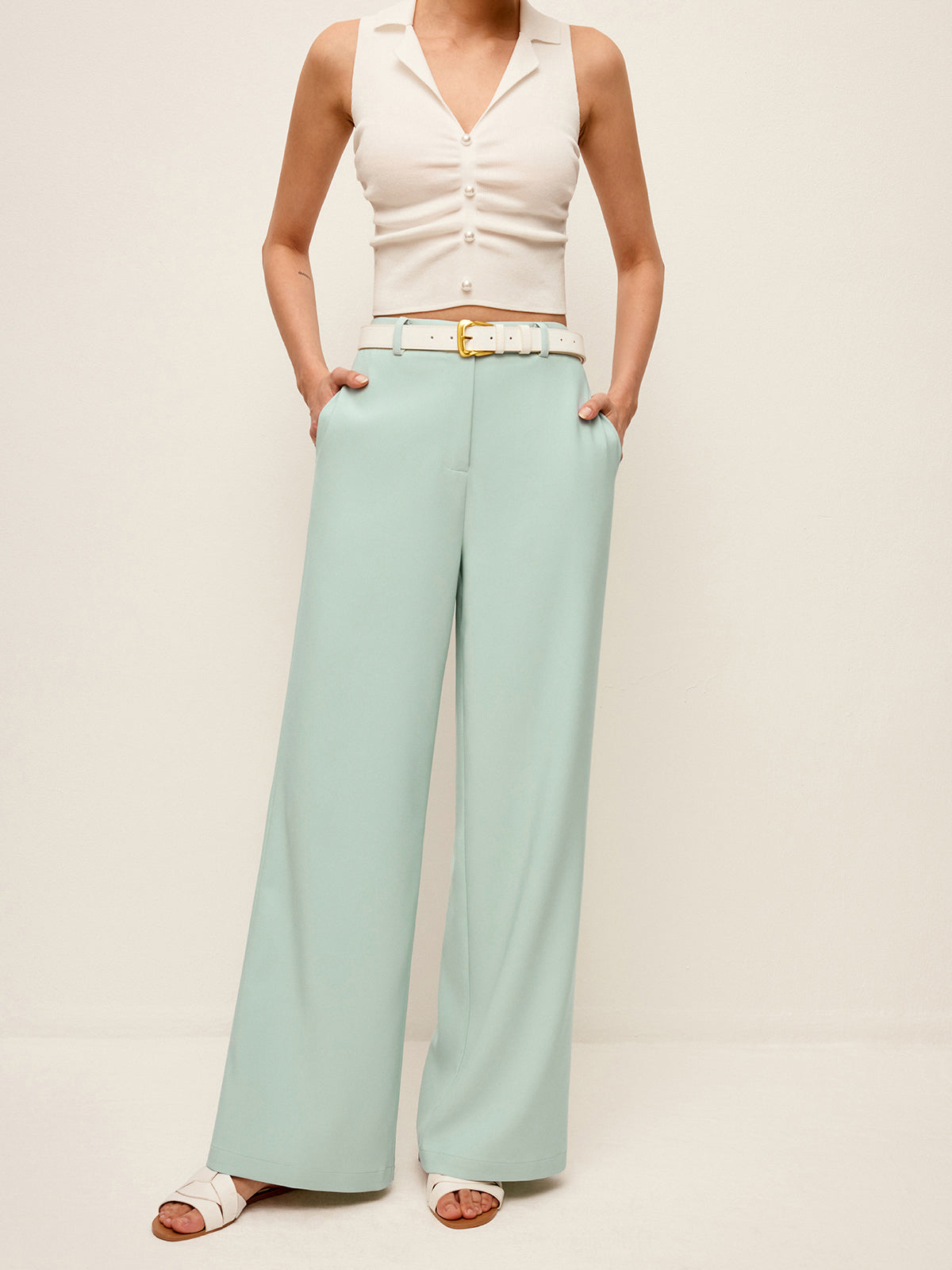 Mid-Waist Wide-Leg Pants Without Belt - Chic Rio