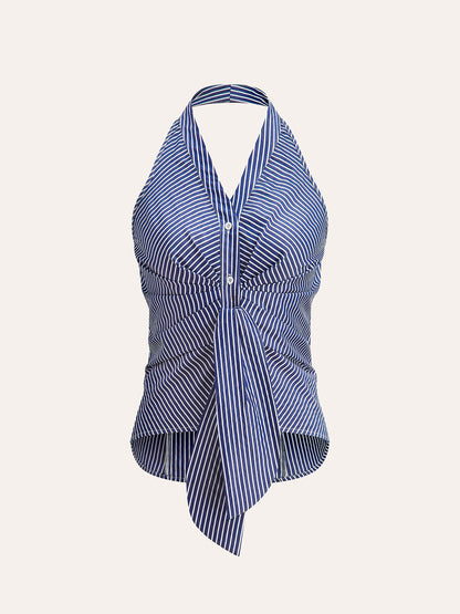 Striped Halter Tie Top - Chic Rio