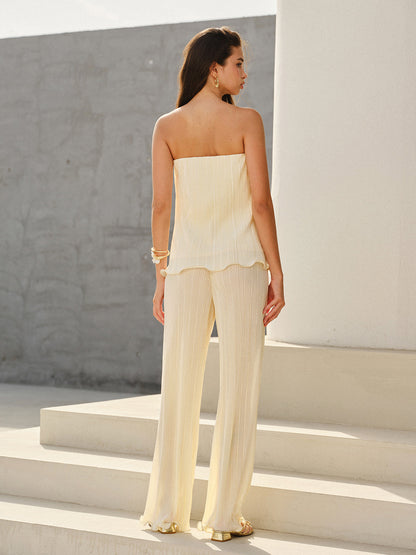 Mid-Rise Vertical Pleated Pants - Chic Rio