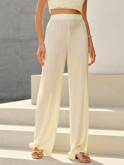 Mid-Rise Vertical Pleated Pants - Chic Rio