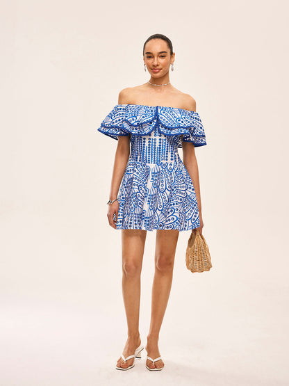 Semi-Sheer Off-Shoulder Ruffled Dress - Chic Rio