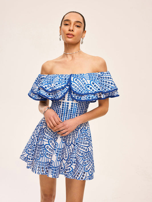 Semi-Sheer Off-Shoulder Ruffled Dress - Chic Rio