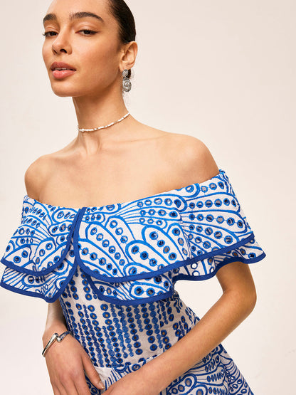 Semi-Sheer Off-Shoulder Ruffled Dress - Chic Rio