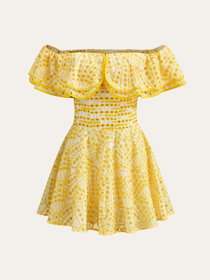 Semi-Sheer Off-Shoulder Ruffled Dress - Chic Rio
