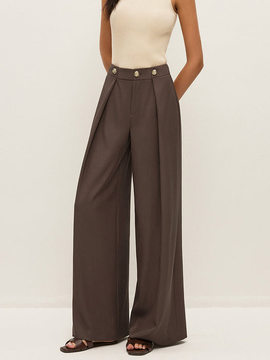 Mid-Waist Metal Detail Pleated Pants - Chic Rio