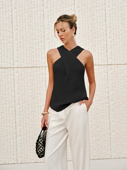 Halter Cross-Over Collar Tank Top - Chic Rio