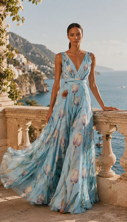 Aleli Floral Maxi Dress V Neck