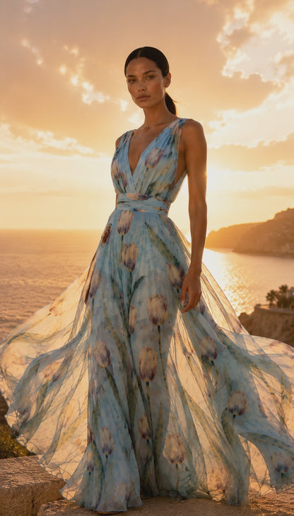 Aleli Floral Maxi Dress V Neck